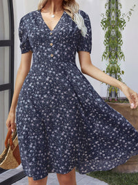 Printed V-Neck Short Sleeve Dress Trandify deal