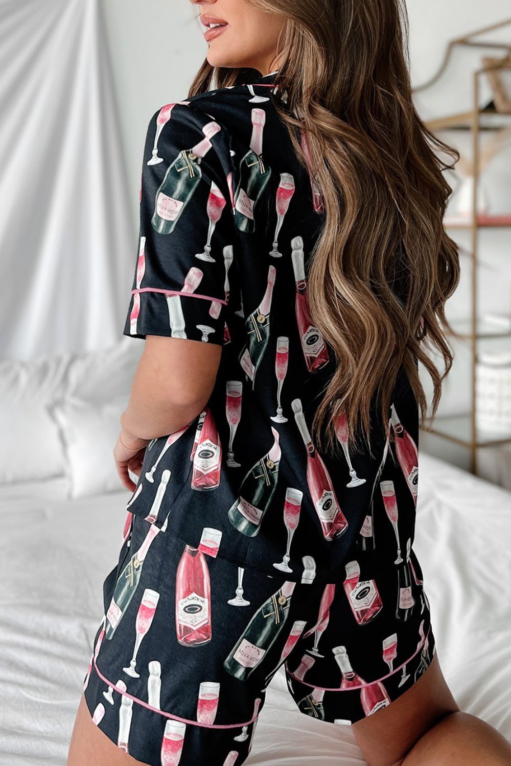 Champagne Print Short Sleeve Top and Shorts Set Trandify Deal