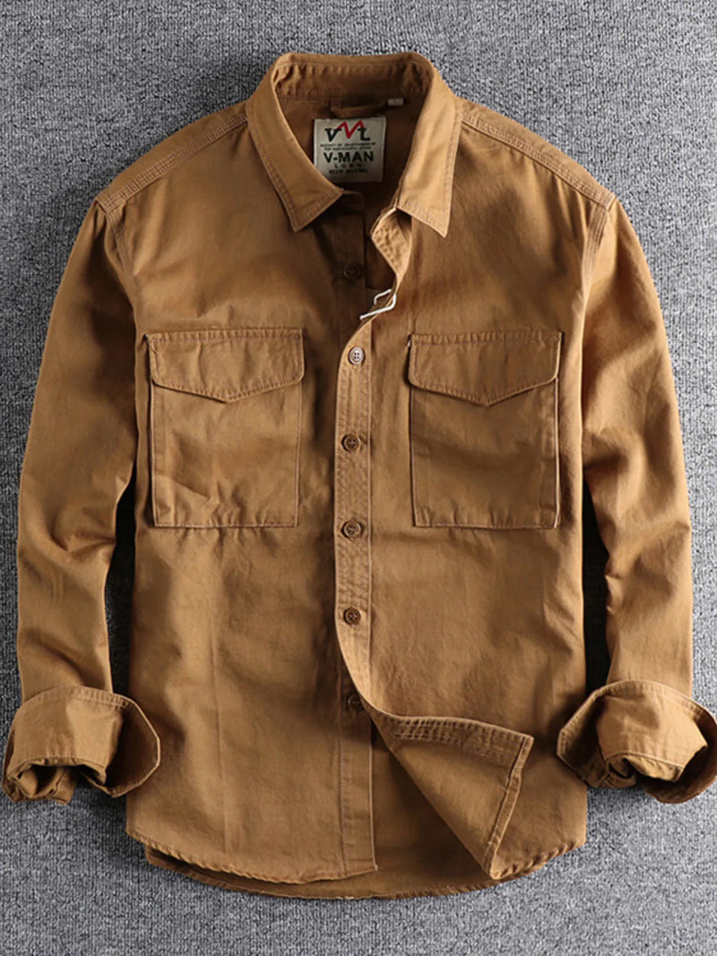 Plus size men’s button-up shirt with chest pockets for big & tall Hawaiian or office wear – breathable long sleeve casual shirt