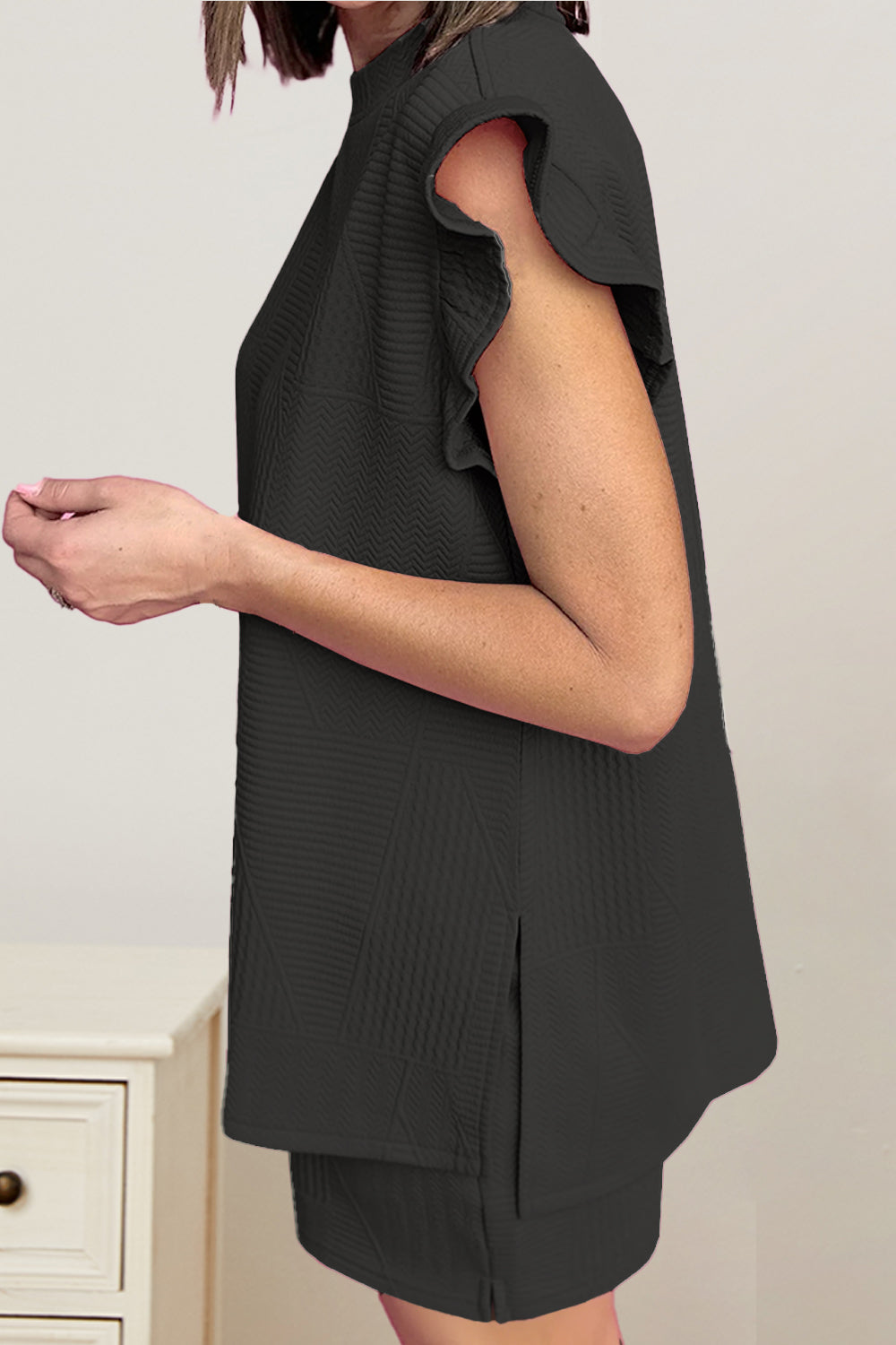 Slit Round Neck Top and Drawstring Shorts Set Trandify deal
