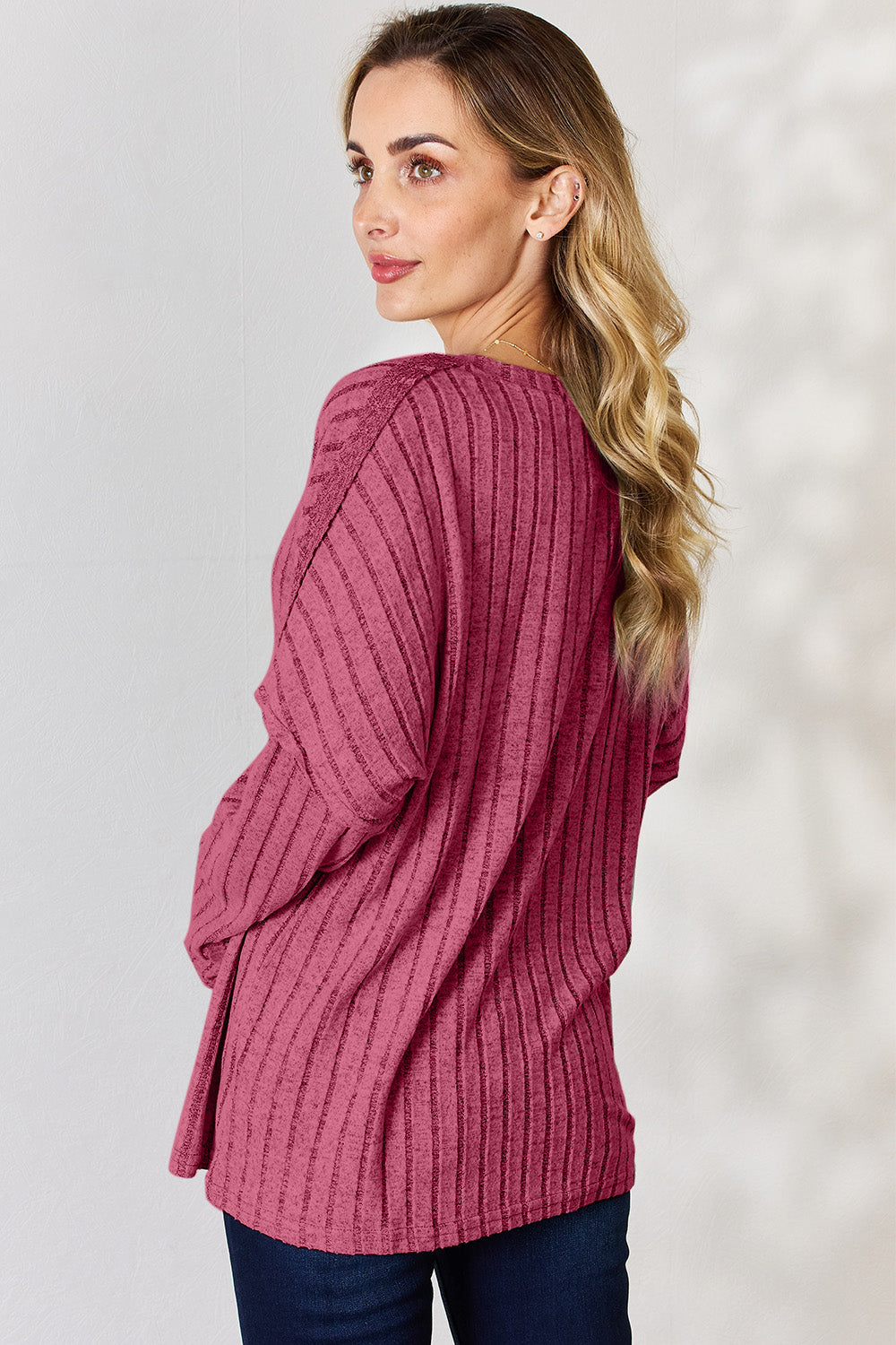 Basic Bae Full Size Ribbed Half Button Long Sleeve T-Shirt Trandify Deal