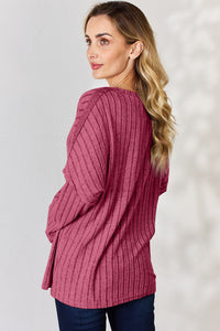 Basic Bae Full Size Ribbed Half Button Long Sleeve T-Shirt Trandify Deal