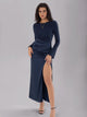 Split Round Neck Long Sleeve Midi Dress Trandify Deal