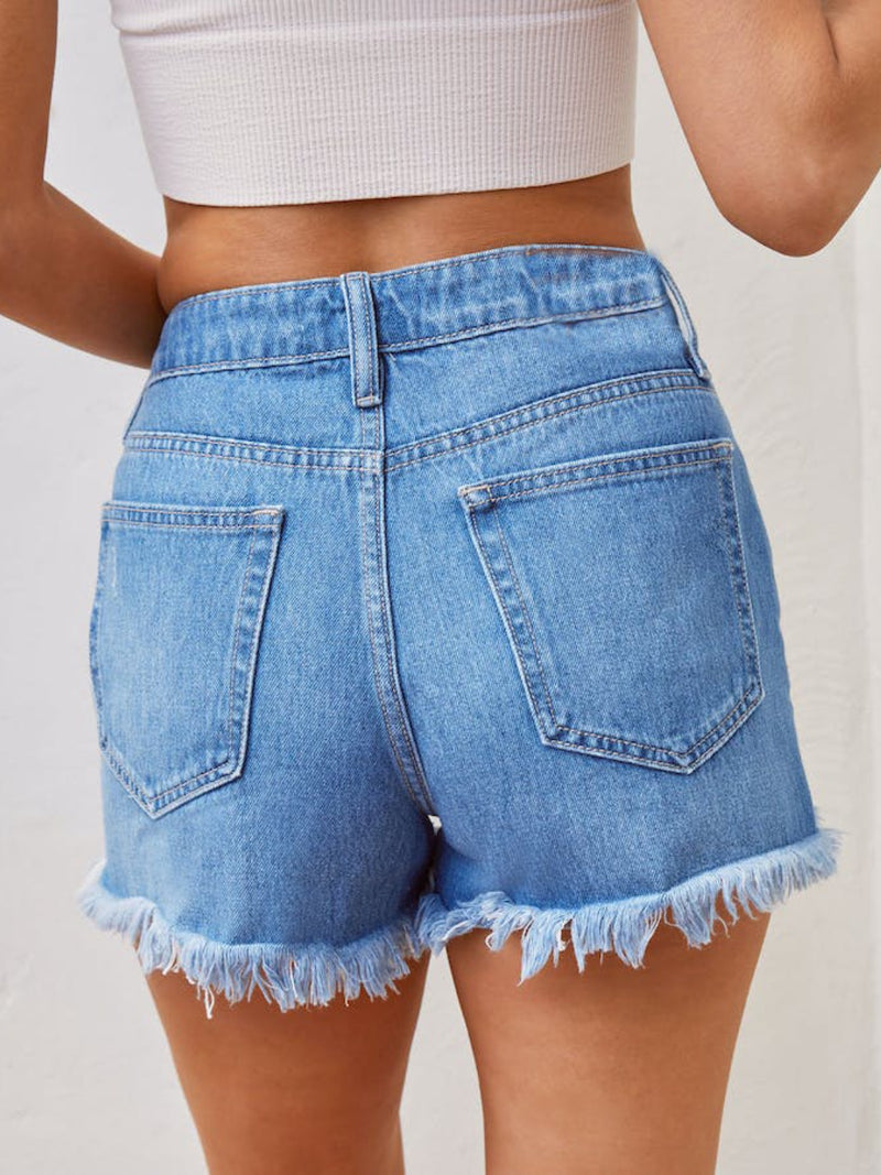 Distressed Raw Hem Denim Shorts - Trandify Deal