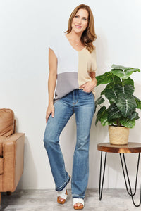 Color Block V-Neck Knit Top Trandify deal