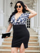Plus Size Slit Printed Surplice Wrap Dress Trandify deal