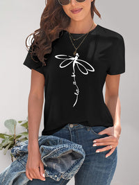 Dragonfly Graphic Round Neck Short Sleeve T-Shirt Trandify deal