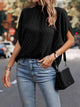 Swiss Dot Mock Neck Half Sleeve Blouse Trandify deal