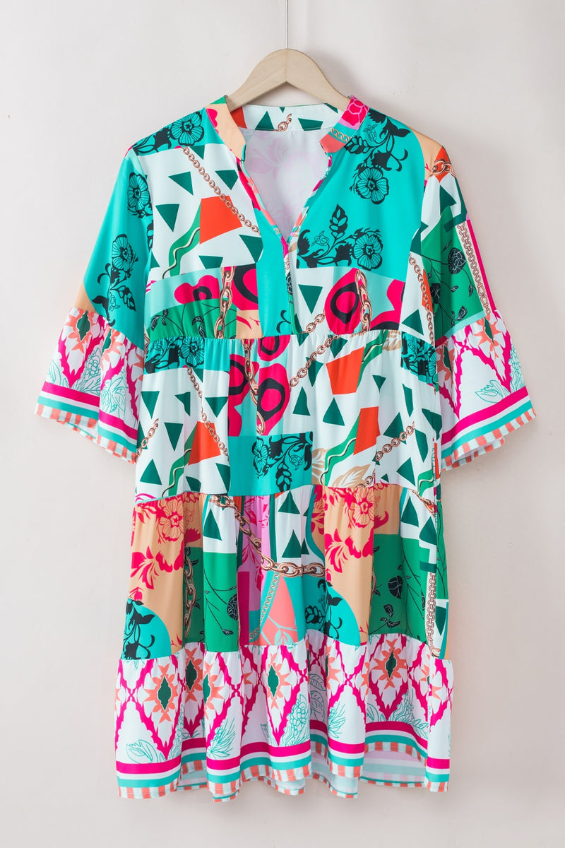 Printed Surplice Half Sleeve Mini Dress - Trandify Deal
