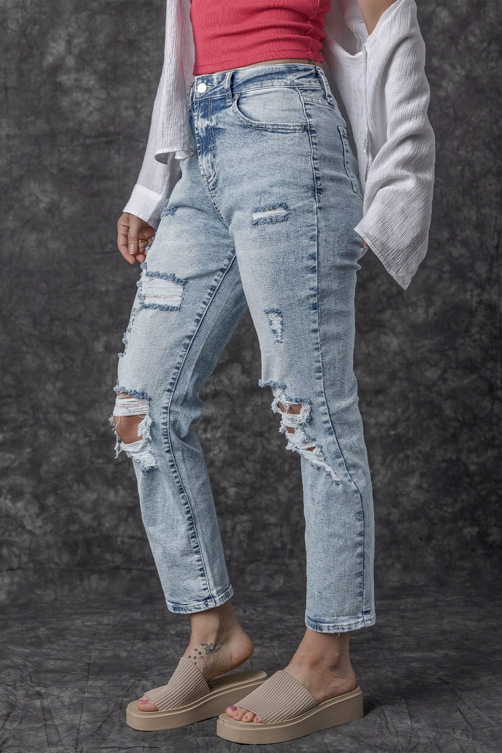 Distressed High Waist Jeans Trandify deal