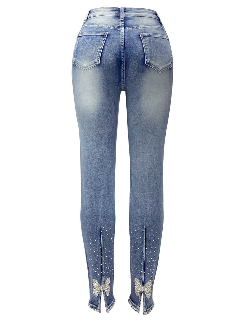 Rhinestone Skinny Jeans with Pockets Trandify deal