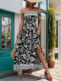 Perfee Slit Printed Off-Shoulder Dress Trandify deal