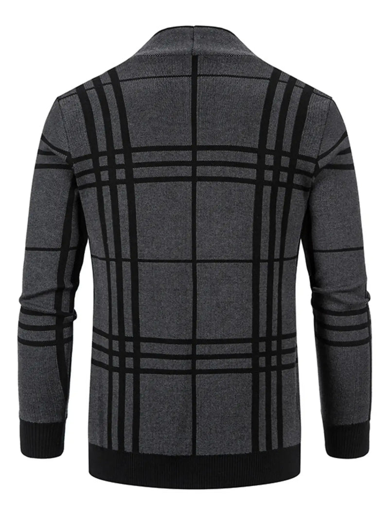 Men’s Plus Size Plaid Cardigan – Buffalo Check Open Front Long Sleeve Sweater