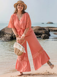 Plus Size Button Up Half Sleeve Top and Pants Set Trandify deal