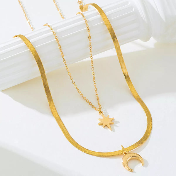 Dainty Moon and Star Necklace Set | 2-Piece Gold Celestial Jewelry