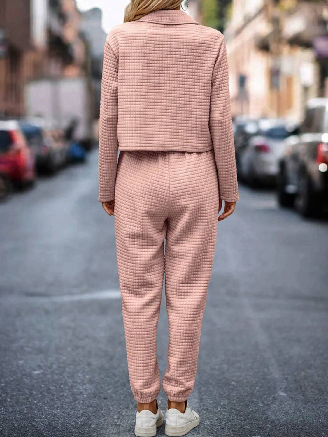 Plaid Texture Snap Down Top and Pants Set Trandify deal