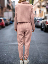 Plaid Texture Snap Down Top and Pants Set Trandify deal