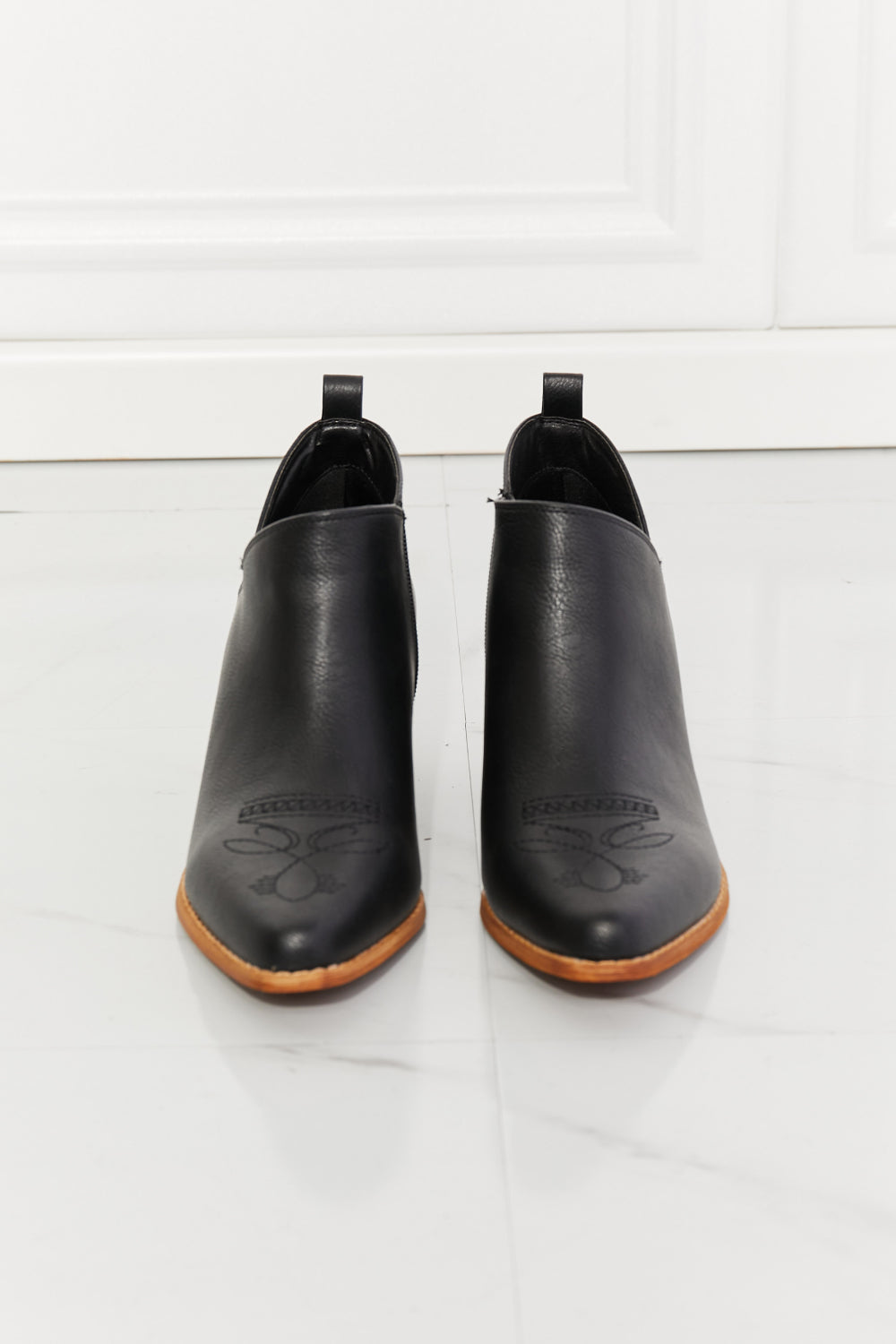 MMShoes Trust Yourself Embroidered Crossover Cowboy Bootie in Black Trandify Deal