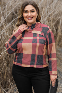 Plus Size Plaid Cowl Neck Long Sleeve Sweatshirt - Trandify Deal