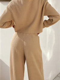 Waffle-Knit Round Neck Top and Pants Set Trandify deal