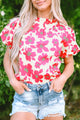 Printed Mock Neck Puff Sleeve Blouse - Trandify Deal
