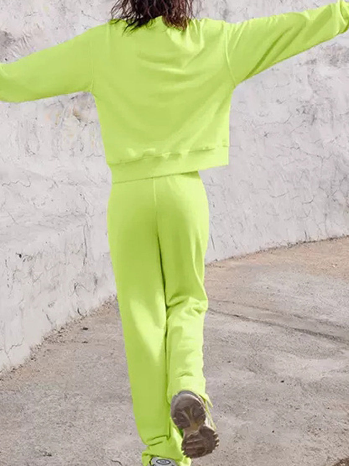 Round Neck Long Sleeve Top and Elastic Waist Pants Set Trandify Deal