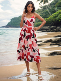 Perfee Pleated Geometric Spaghetti Strap Dress Trandify deal