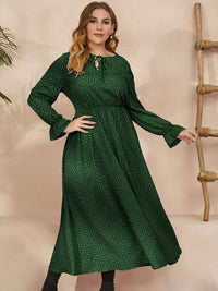Plus Size Ruffled Polka Dot Long Sleeve Midi Dress Trandify Deal
