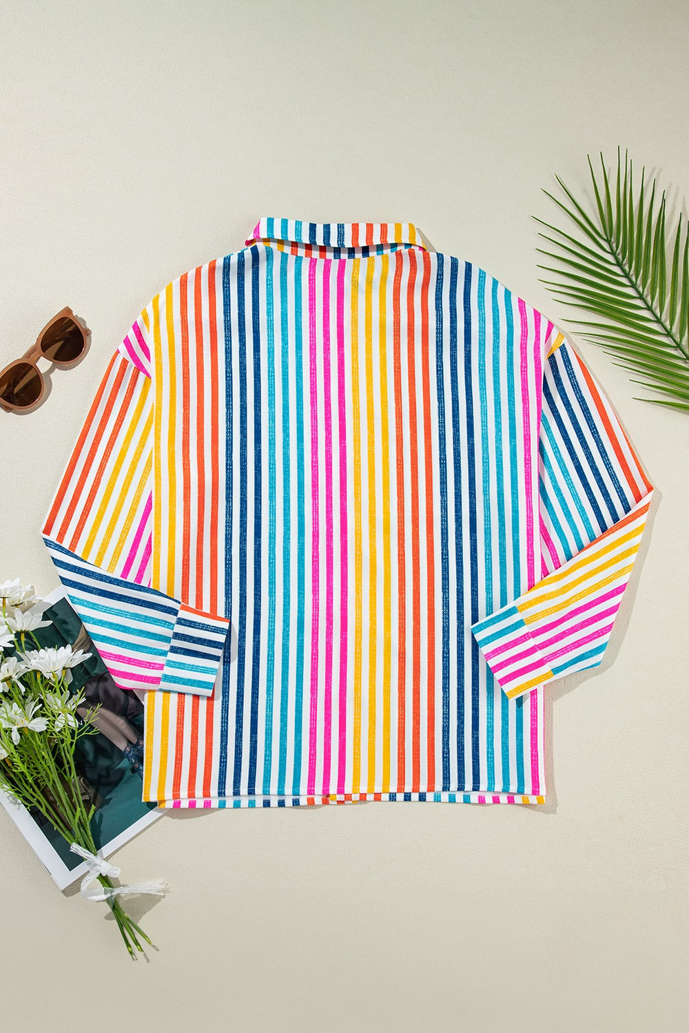 Striped Collared Neck Long Sleeve Shirt Trandify deal