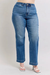 Judy Blue High Waist Straight Leg Jeans with contrast white thread detail