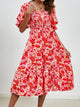 Smocked Floral Square Neck Short Sleeve Dress Trandify deal