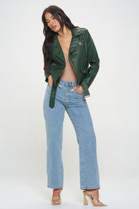 Coalition LA Zip Up Biker Jacket with Belt Trandify Deal