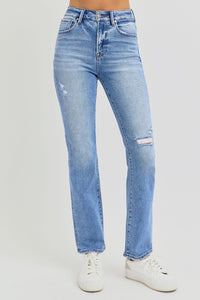 RISEN Full Size Distressed High-Rise Ankle Straight Jeans Trandify Deal