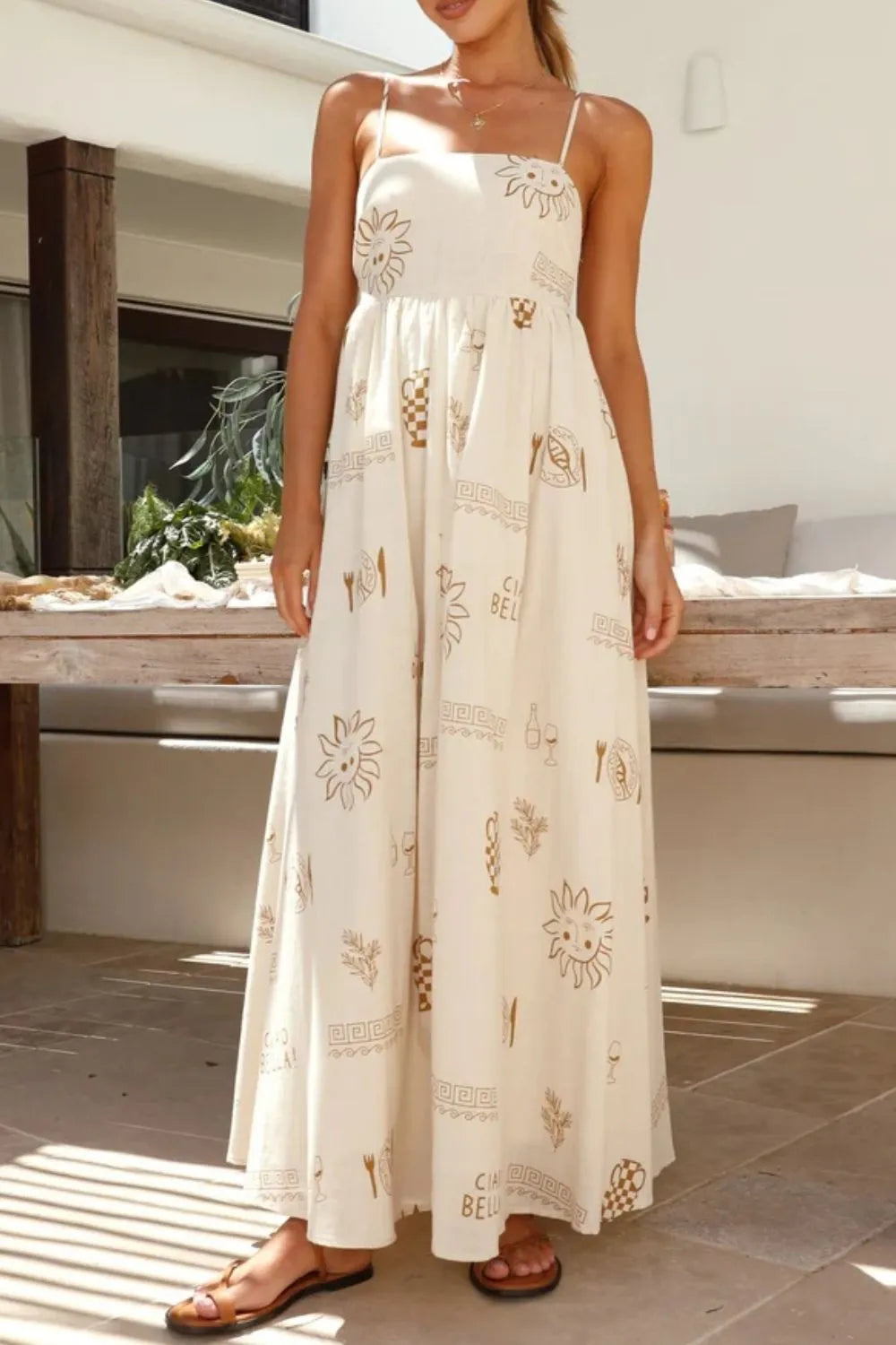 Floral Print Square Neck Maxi Cami Dress for Women – Boho Summer Dress with Side Slit