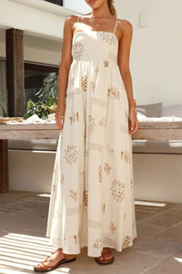 Floral Print Square Neck Maxi Cami Dress for Women – Boho Summer Dress with Side Slit