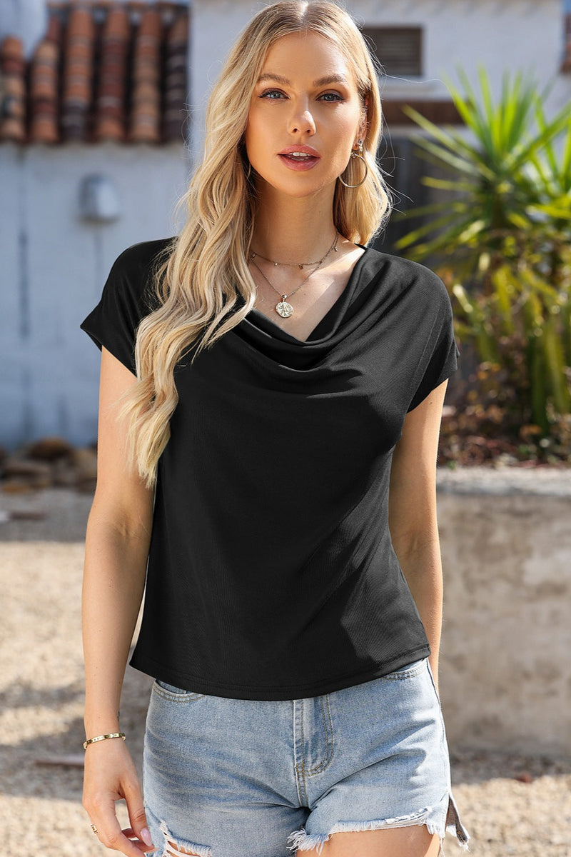 Cowl Neck Short Sleeve T-Shirt Trandify deal
