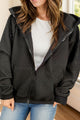 Drawstring Zip Up Long Sleeve Hooded Jacket Trandify Deal