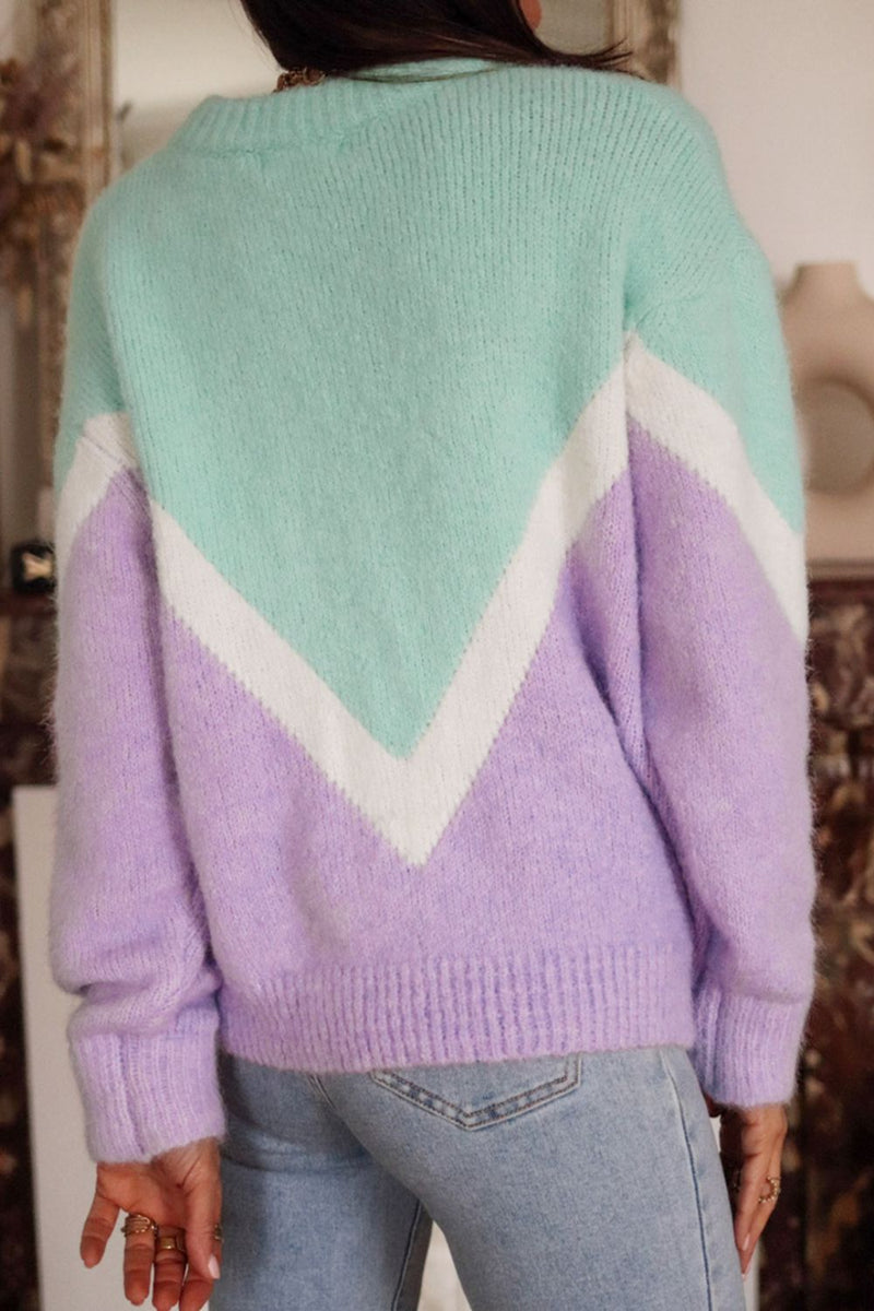 Contrast Round Neck Dropped Shoulder Sweater Trandify Deal