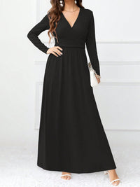 Pocketed Surplice Long Sleeve Maxi Dress Trandify Deal