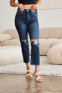 RFM Full Size Tummy Control Distressed High Waist Raw Hem Jeans Trandify deal