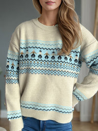 Contrast Round Neck Dropped Shoulder Sweater Trandify Deal