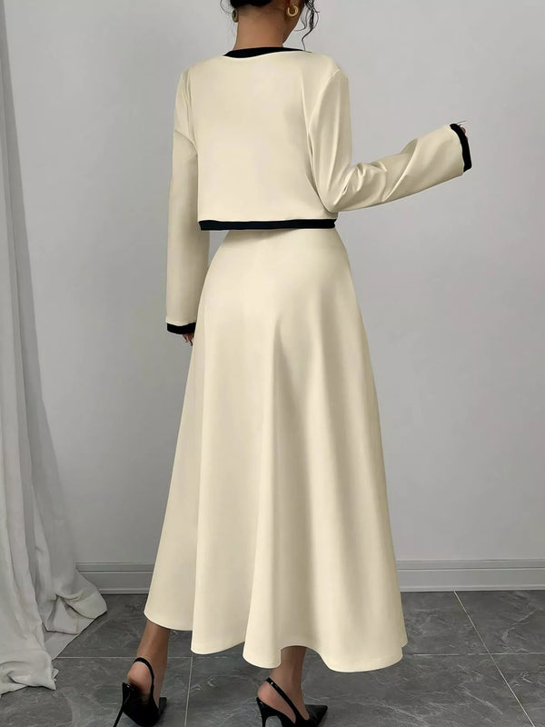 Contrast Trim Maxi Dress and Cardigan Set