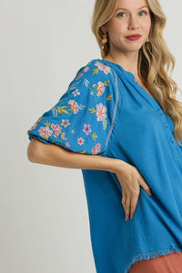 Stylish Umgee Embroidered Sleeve Top for Plus Size Women