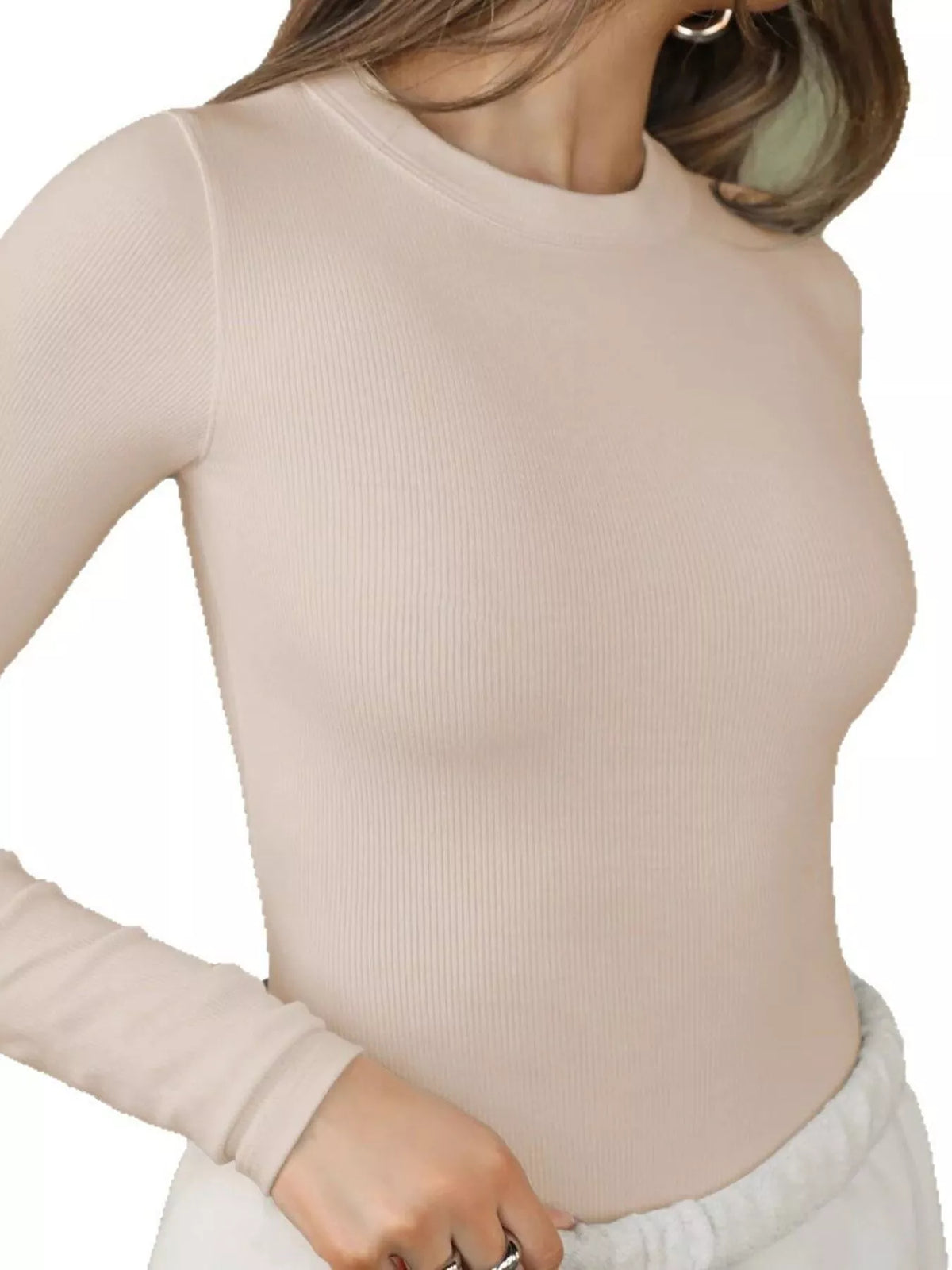 Ribbed Long Sleeve Crop Top - Soft Basic T-Shirt