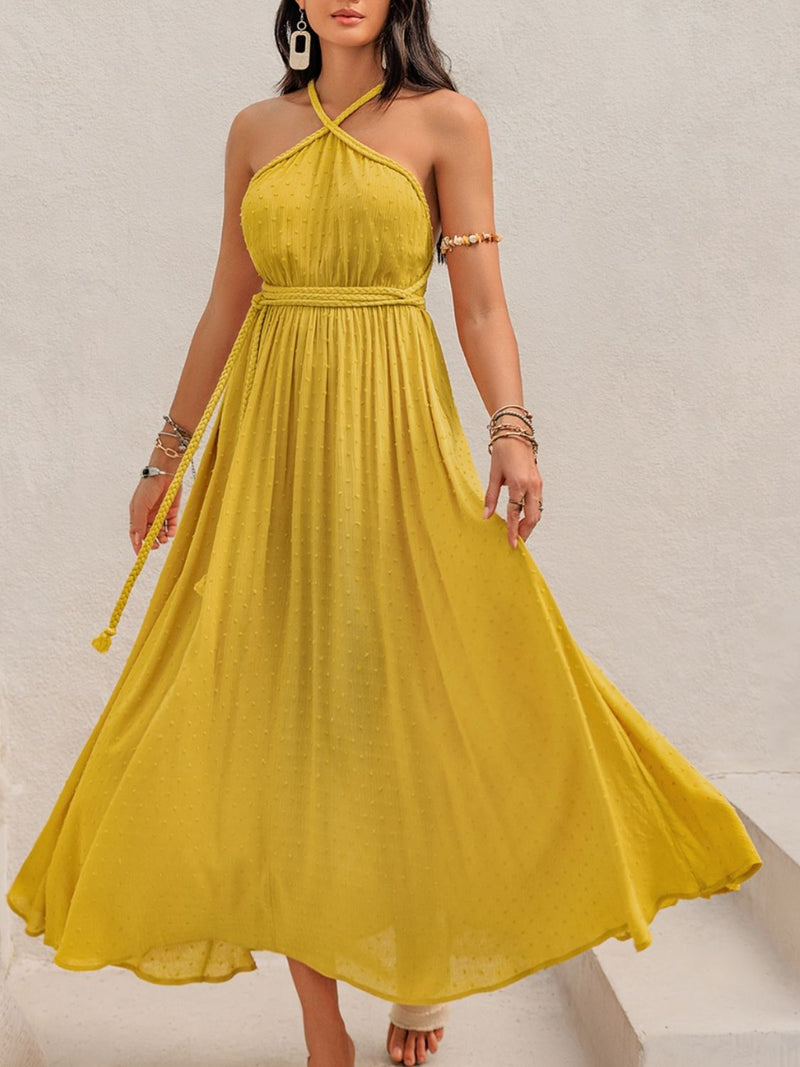 Swiss Dot Backless Sleeveless Maxi Dress Trandify Deal