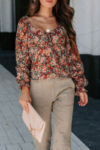 Peplum Tied Flora Long Sleeve Blouse Trandify Deal