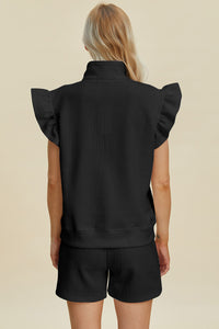 Double Take Texture Flounce Sleeve Top and Shorts Set - Trandify Deal