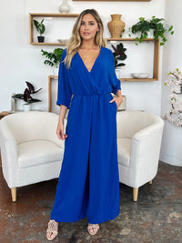 Double Take Full Size Surplice Wide Leg Jumpsuit with Pockets Trandify Deal
