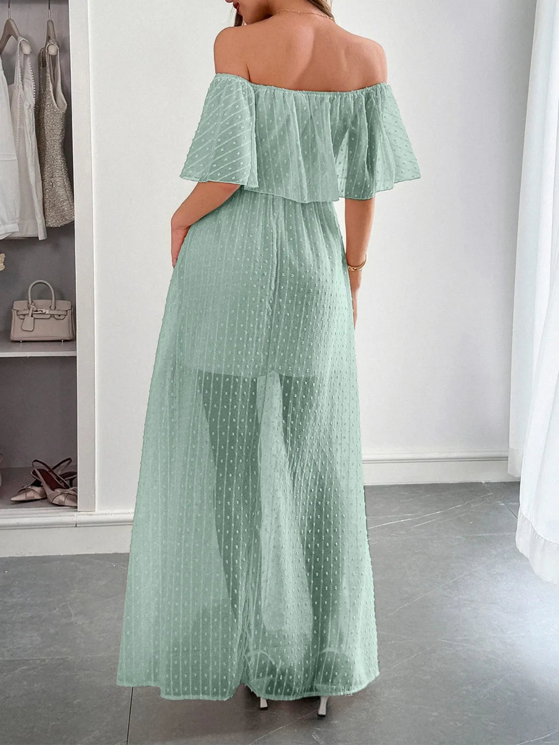 Women’s Swiss Dot Off Shoulder Maxi Dress for Summer – TrandifyDeal