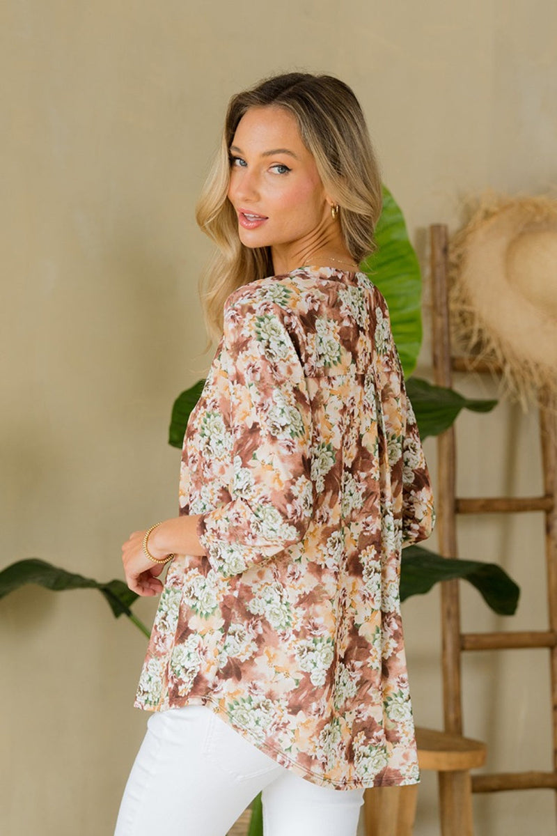 Sew In Love Full Size Wrinkle-Free Floral Notched Top Trandify deal